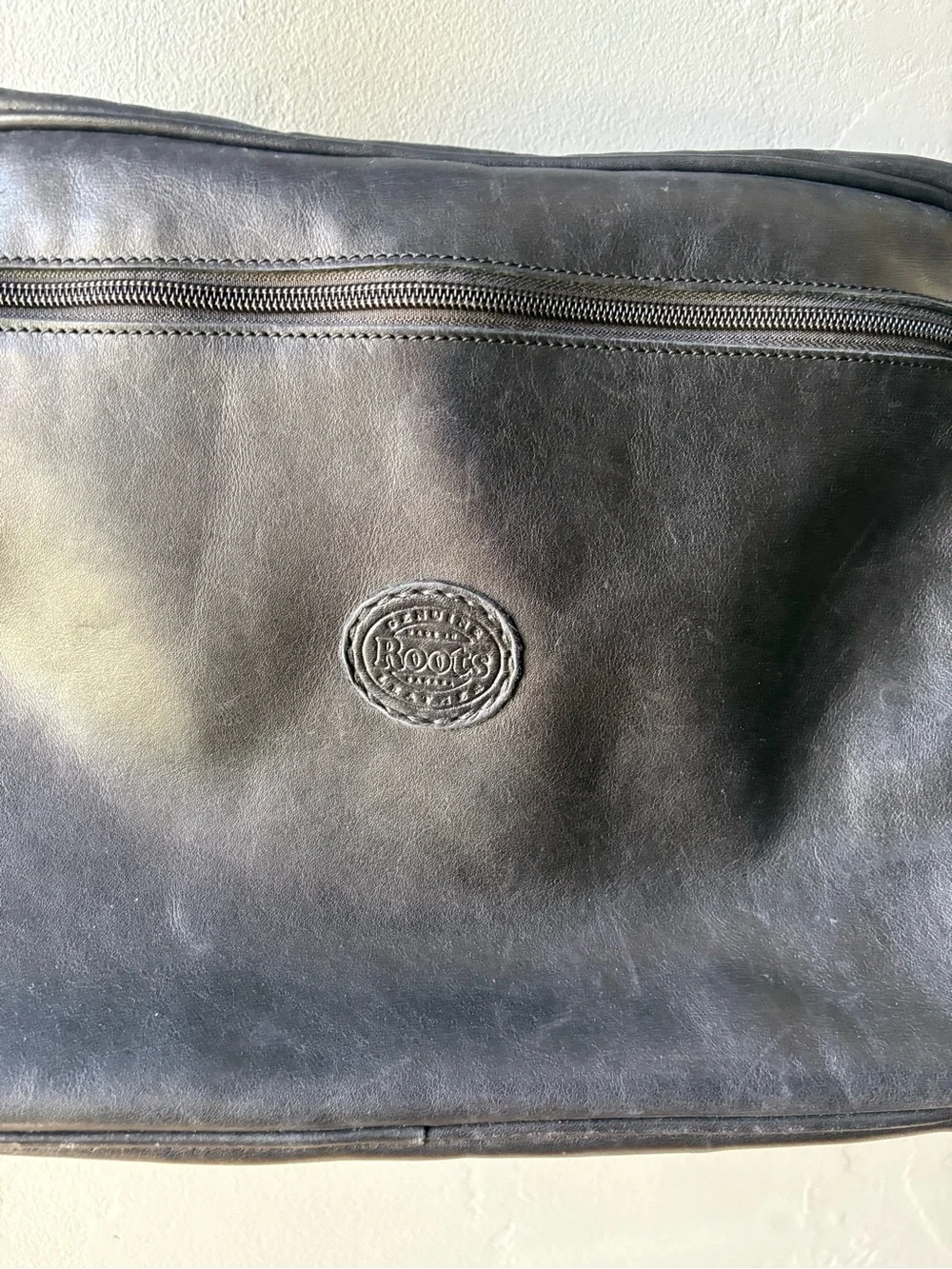 Vintage Roots Canada Black Leather Laptop Messenger Bag / Briefcase